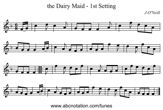 the Dairy Maid - 1st Setting - staff notation