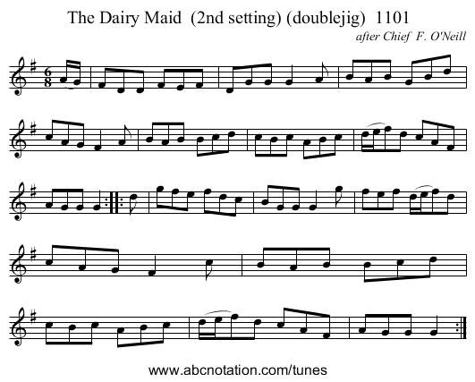 The Dairy Maid  (2nd setting) (doublejig)  1101 - staff notation