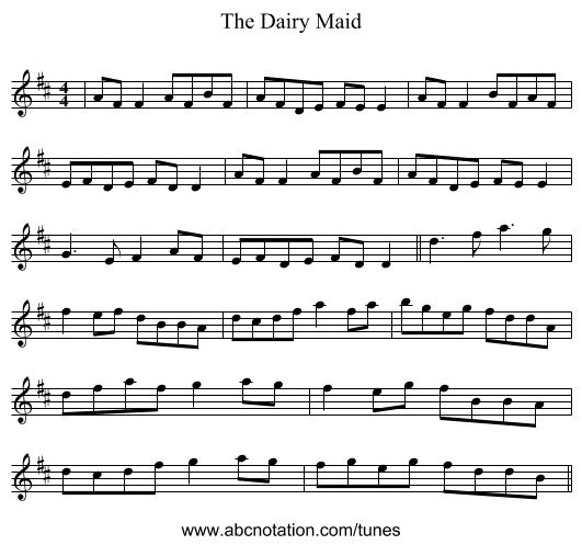 The Dairy Maid - staff notation