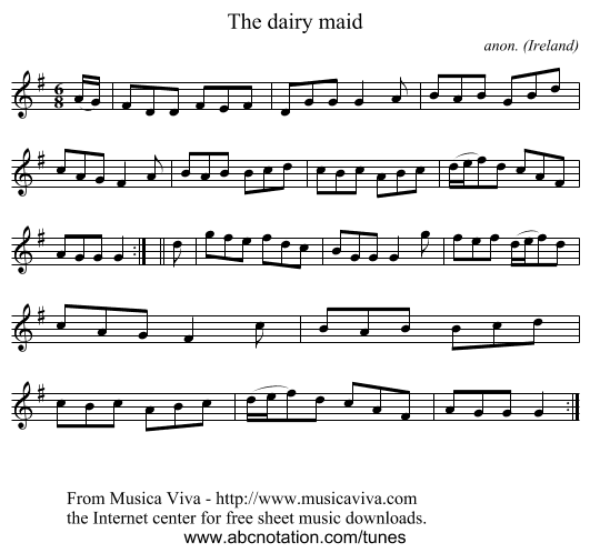 The dairy maid - staff notation