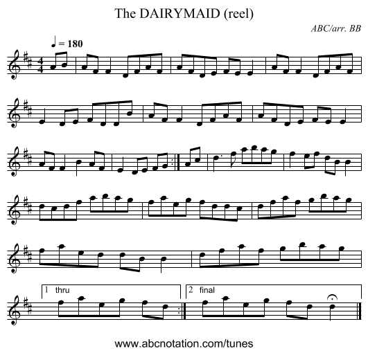The DAIRYMAID (reel) - staff notation