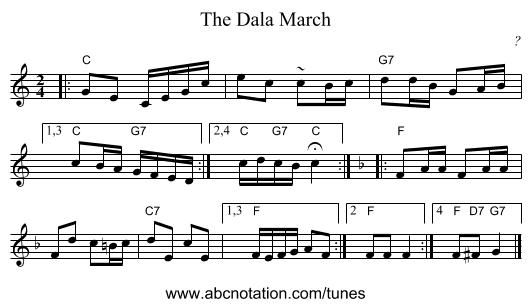 The Dala March - staff notation