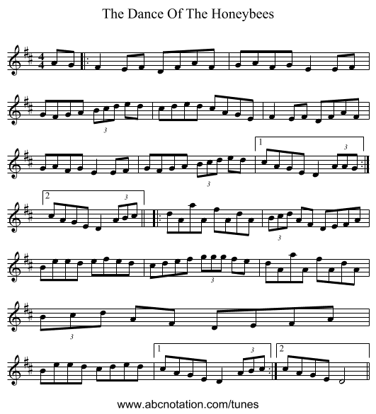 The Dance Of The Honeybees - staff notation