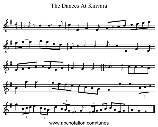 The Dances At Kinvara - staff notation