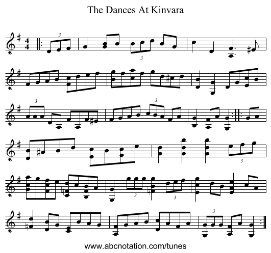 The Dances At Kinvara - staff notation