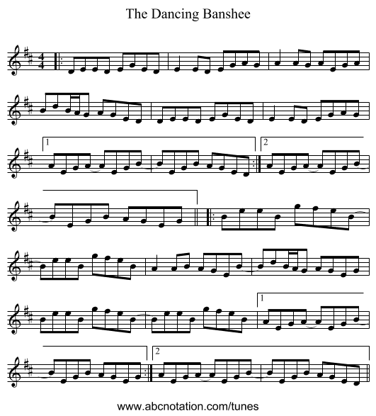 The Dancing Banshee - staff notation