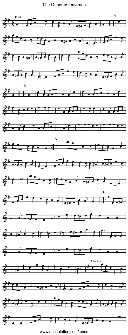 The Dancing Dustman - staff notation