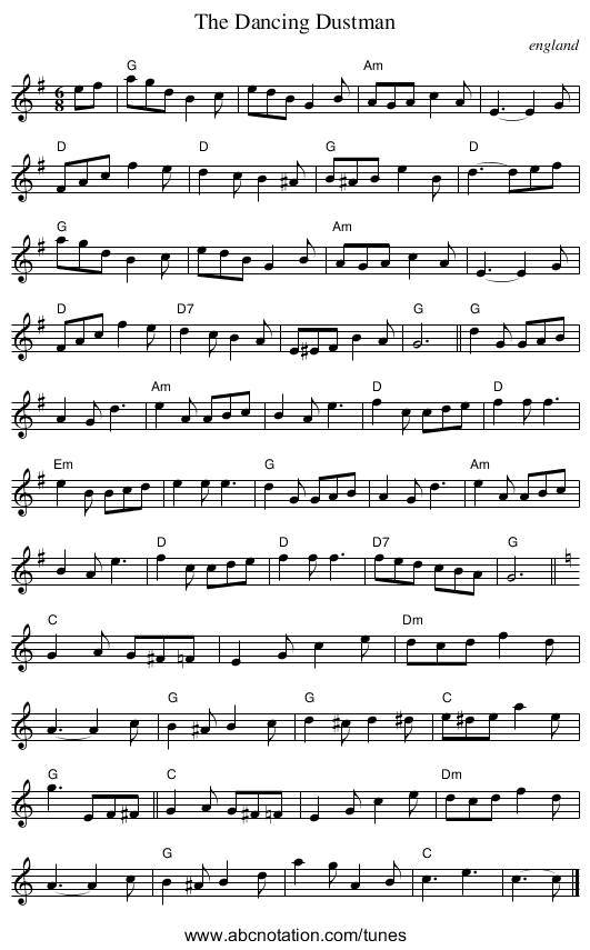 The Dancing Dustman - staff notation
