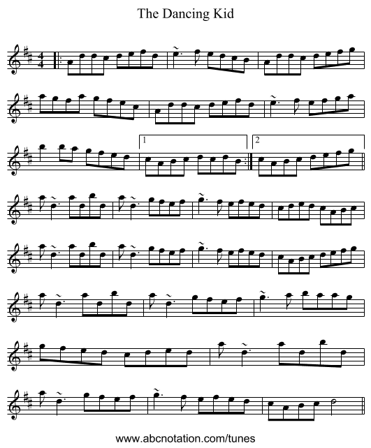The Dancing Kid - staff notation