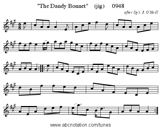 The Dandy Bonnet    (jig)     0948 - staff notation