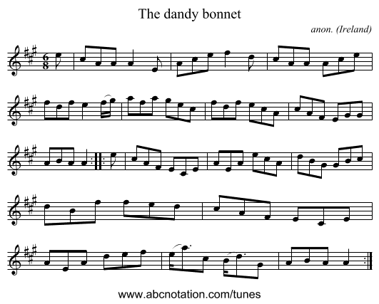 The dandy bonnet - staff notation