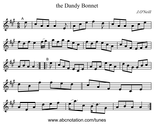 the Dandy Bonnet - staff notation