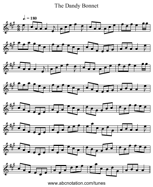The Dandy Bonnet - staff notation