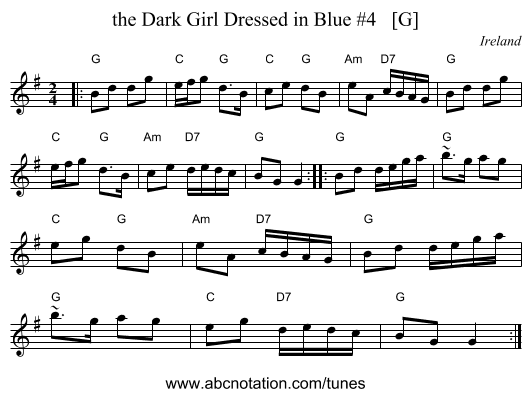 the Dark Girl Dressed in Blue #4   [G] - staff notation