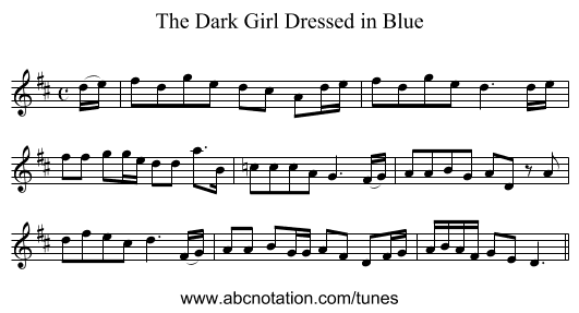 The Dark Girl Dressed in Blue - staff notation
