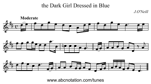 the Dark Girl Dressed in Blue - staff notation