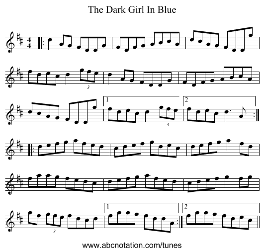 The Dark Girl In Blue - staff notation