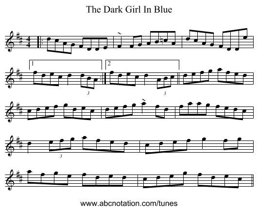 The Dark Girl In Blue - staff notation