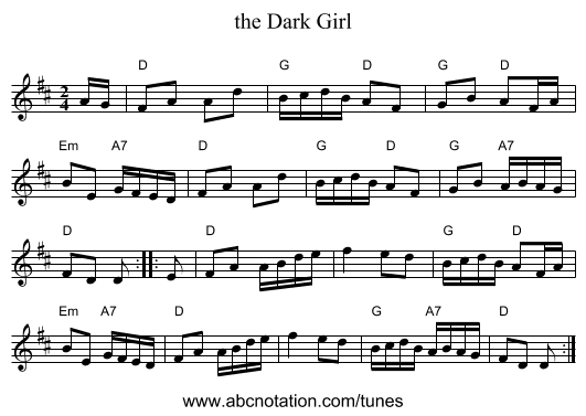the Dark Girl - staff notation