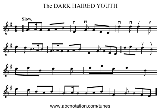 The DARK HAIRED YOUTH - staff notation