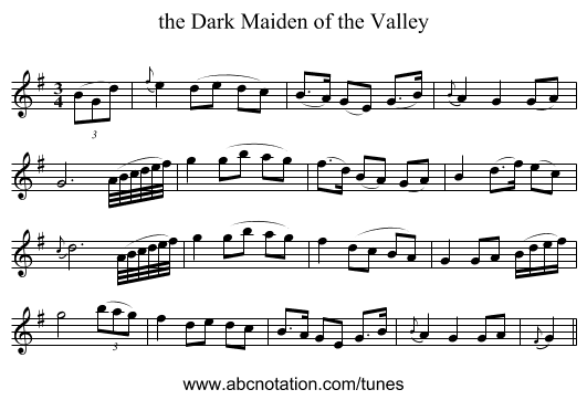 the Dark Maiden of the Valley - staff notation