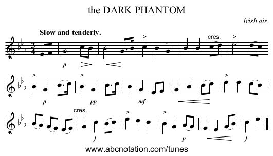 the DARK PHANTOM - staff notation
