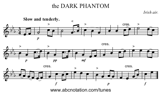 the DARK PHANTOM - staff notation
