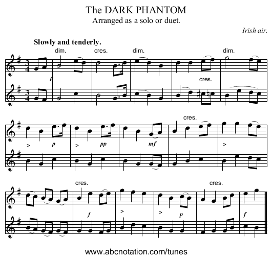 The DARK PHANTOM - staff notation