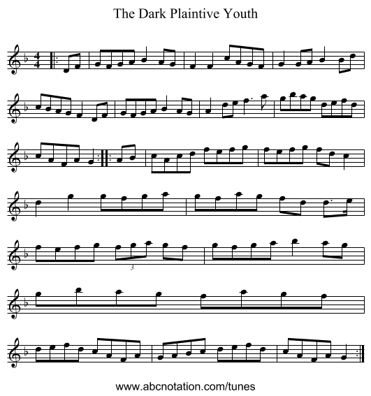 The Dark Plaintive Youth - staff notation