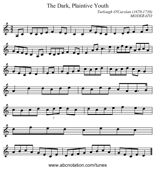 The Dark, Plaintive Youth - staff notation