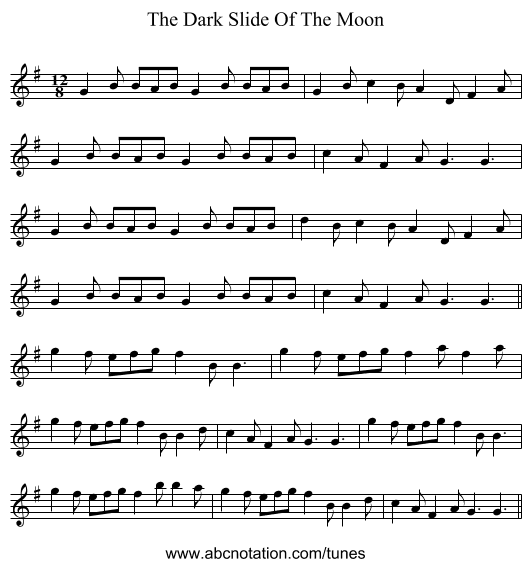 The Dark Slide Of The Moon - staff notation