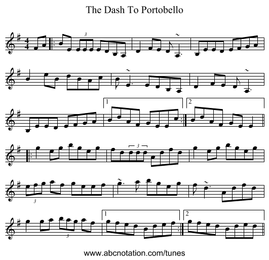 The Dash To Portobello - staff notation