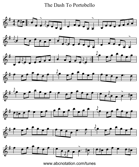 The Dash To Portobello - staff notation