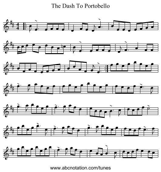 The Dash To Portobello - staff notation