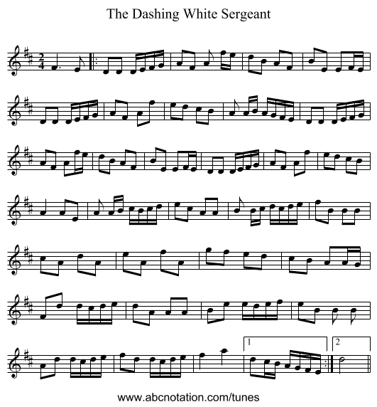 The Dashing White Sergeant - staff notation