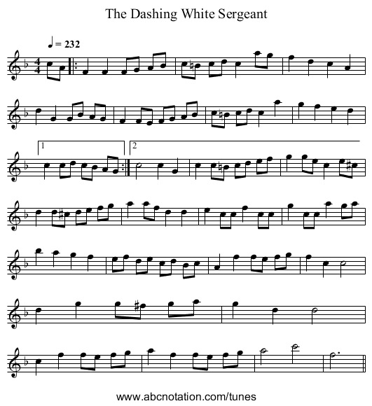 The Dashing White Sergeant - staff notation