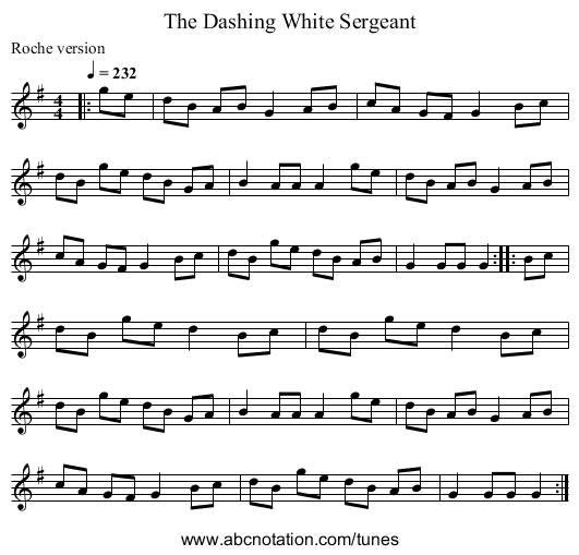 The Dashing White Sergeant - staff notation