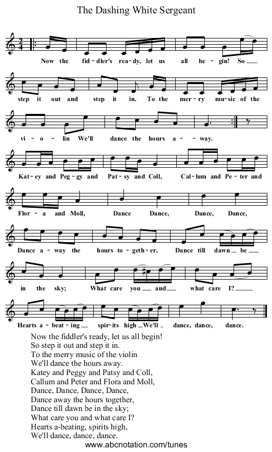 The Dashing White Sergeant - staff notation