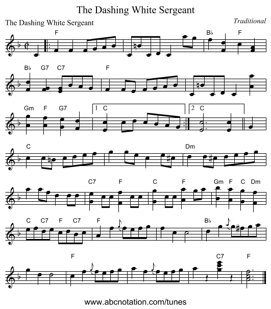 The Dashing White Sergeant - staff notation