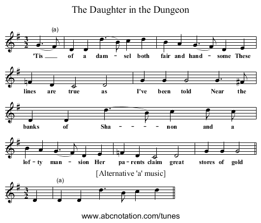 The Daughter in the Dungeon - staff notation