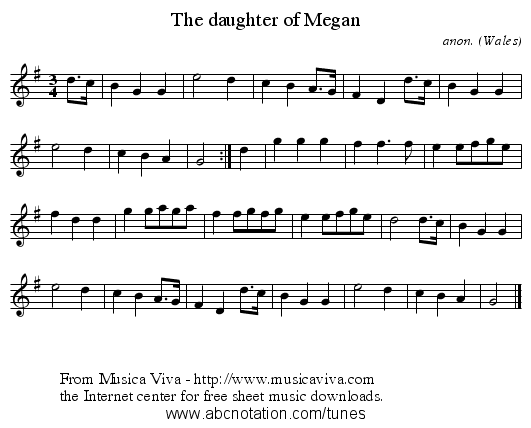 The daughter of Megan - staff notation