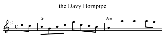 the Davy Hornpipe - staff notation