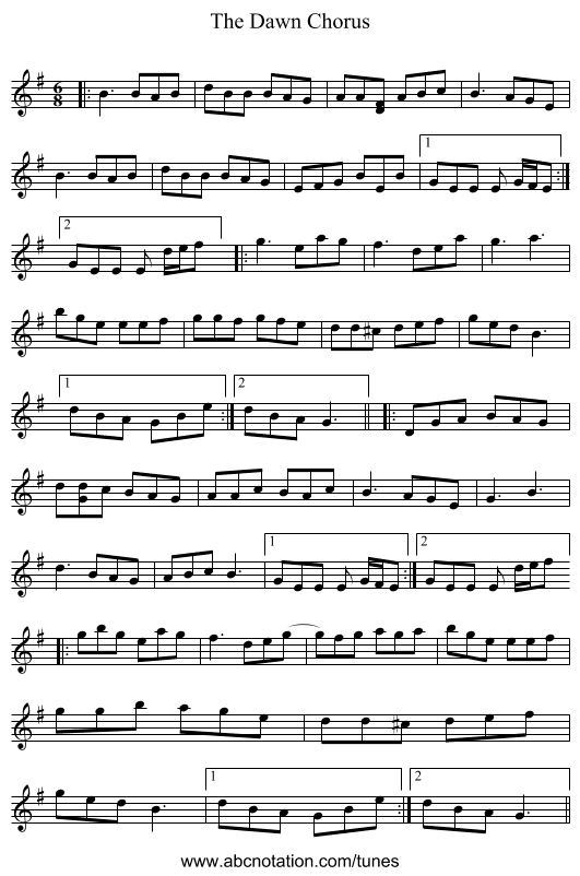 The Dawn Chorus - staff notation