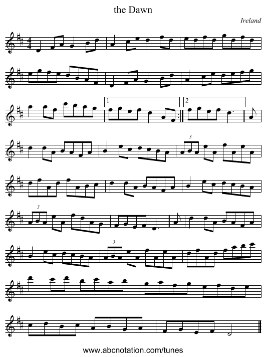 the Dawn - staff notation