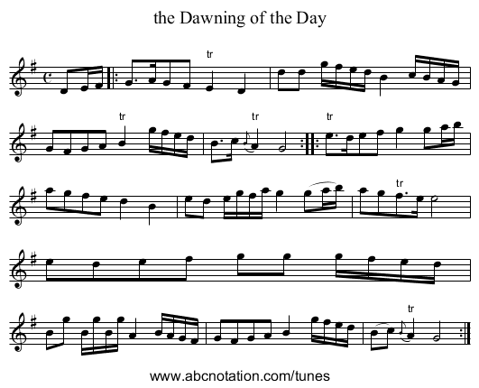 the Dawning of the Day - staff notation