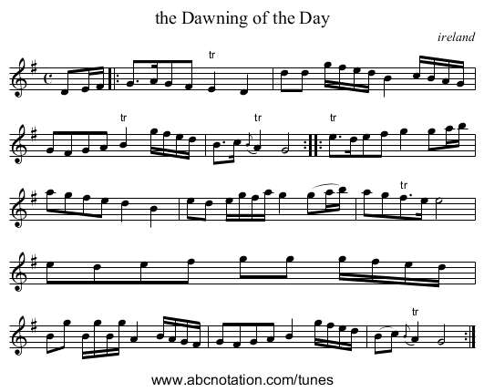 the Dawning of the Day - staff notation