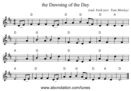the Dawning of the Day - staff notation