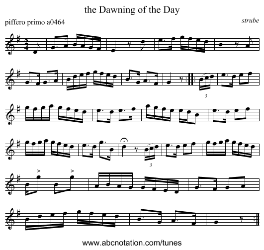 the Dawning of the Day - staff notation