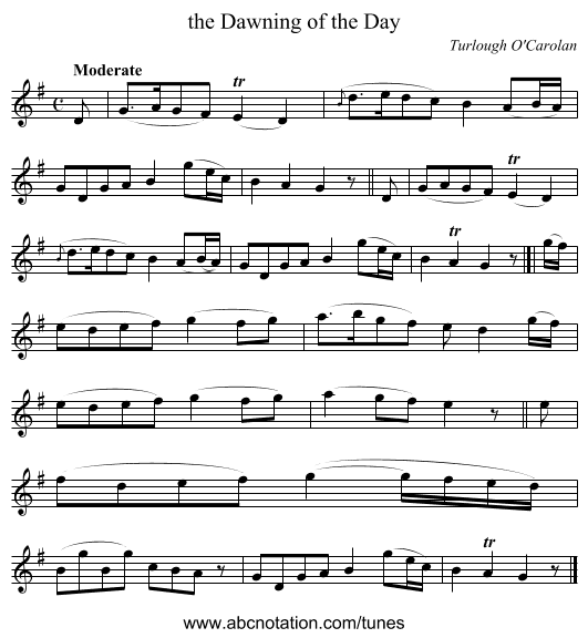the Dawning of the Day - staff notation