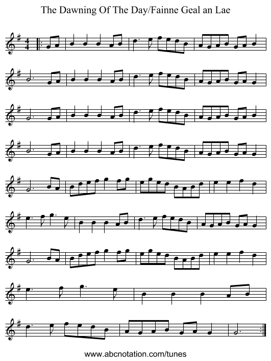 The Dawning Of The Day/Fainne Geal an Lae - staff notation